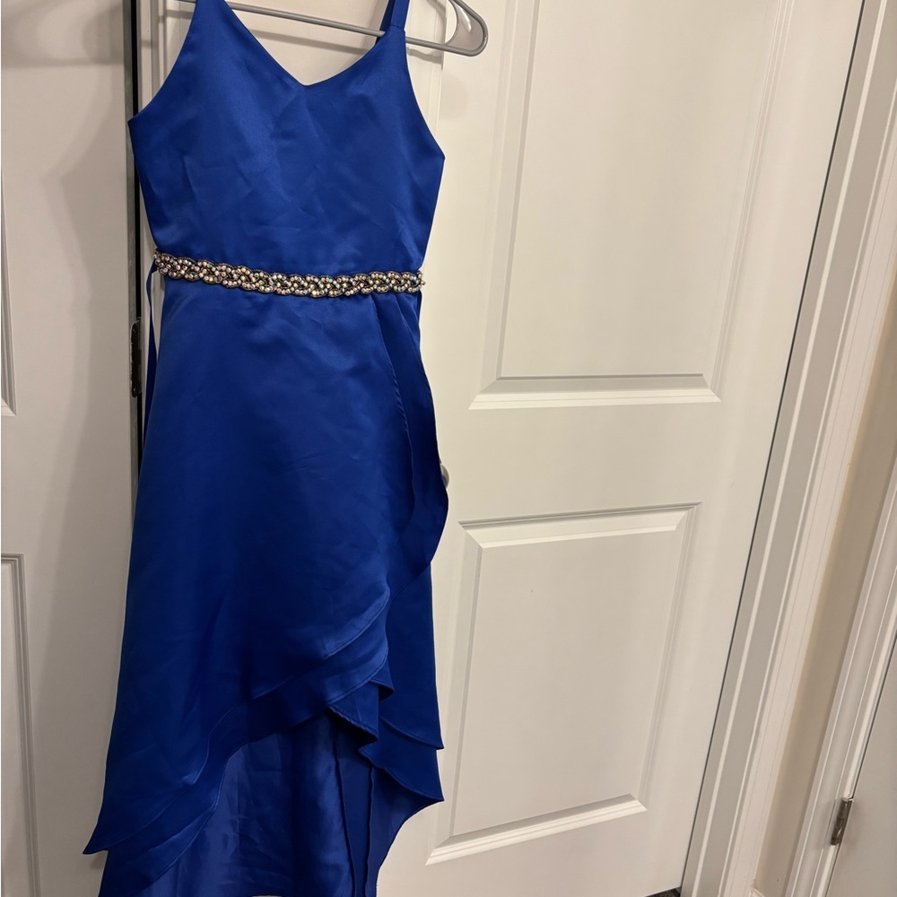 Rare Editions Blue and Gold Asymmetrical High-Low Sundress #010